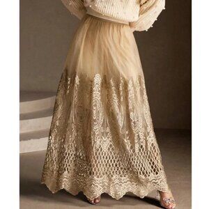 Classic High Stretchy Waist Mesh Overlay Lace maxi Skirt